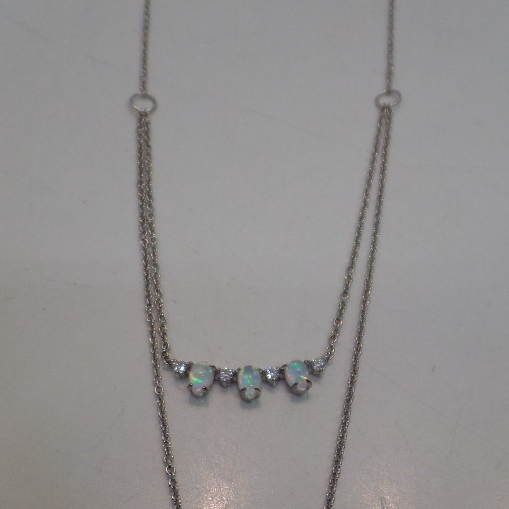Nadri Silver Tone Cubic Zirconia & Opal Necklace $88 New With Tags Multi Strand - Picture 10 of 12